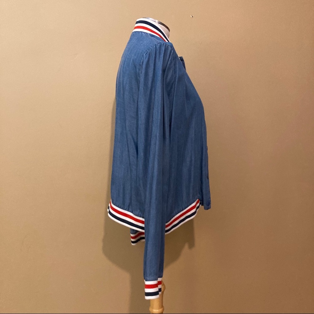NWOT Denim + striped trim jacket - Picture 3 of 7